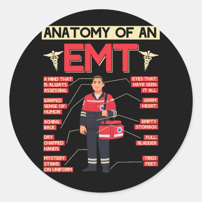 Sticker Rond Anatomie D'Un EMT Paramedic EMT EMS Health Care Em (Devant)