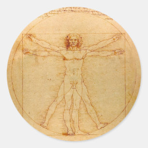 Sticker Rond Anatomie humaine, homme de Vitruvian par Leonardo
