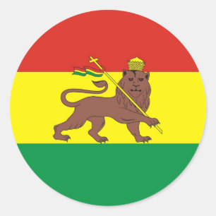 Sticker Rond Ancien drapeau éthiopien avec Lion de Juda