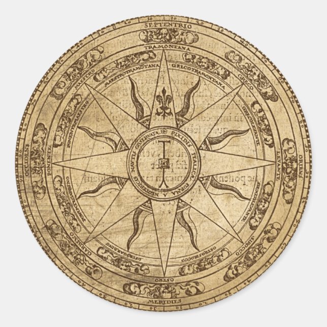 Sticker Rond Ancien Rose Compass (Devant)