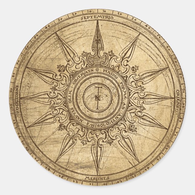 Sticker Rond Ancien Rose Compass (Devant)