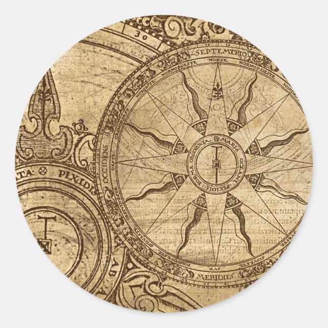 Sticker Rond Ancien Rose Compass (Devant)