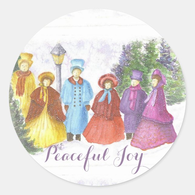 STICKER ROND ANCIENS CAROLEURS DE NOËL MODERNES JOIE PACIFIQUE (Devant)