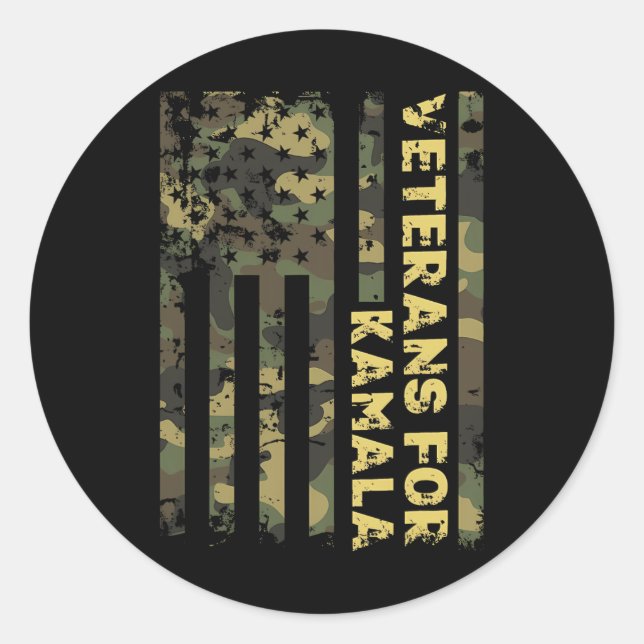 Sticker Rond Anciens Combattants Pour Kamala Camouflage Drapeau (Devant)