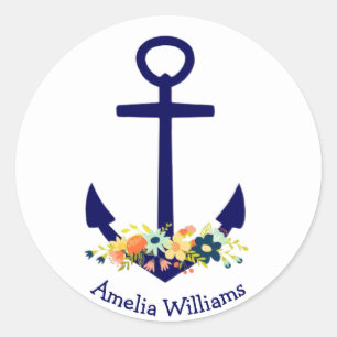 Sticker Rond ancrage bleu avec bouquet floral