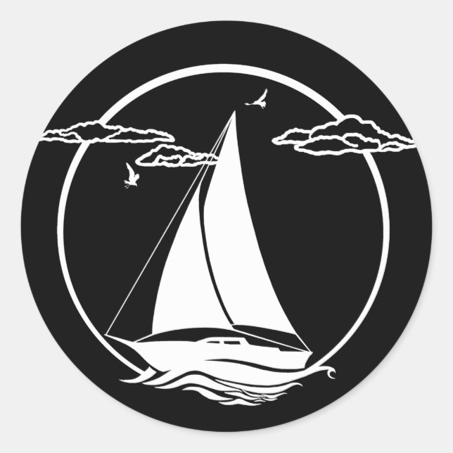 Sticker Rond Ancrage noir/blanc de silhouette marine/voilier (Devant)