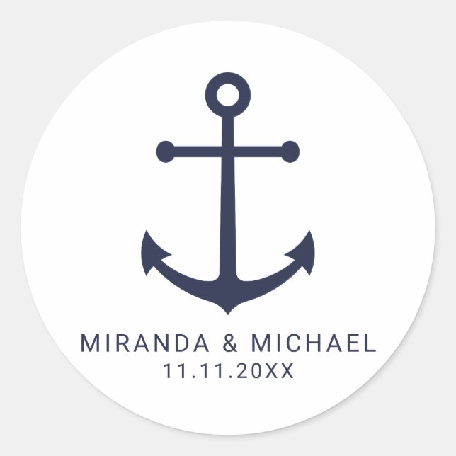 Sticker Rond Ancre bleu marine moderne mariage Faveur (Devant)