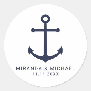 Sticker Rond Ancre bleu marine moderne mariage Faveur