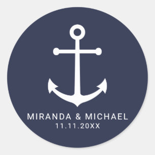 Sticker Rond Ancre bleu marine moderne mariage Faveur