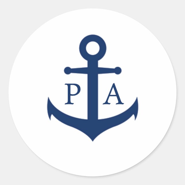 Sticker Rond Ancre bleu marine Monogramme Mariage nautique (Devant)