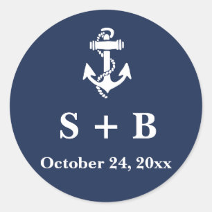 Sticker Rond Ancre Bleue Marine Plage Nautique Mariage Océan