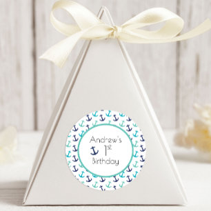 Sticker Rond Ancre Bleue Nautique