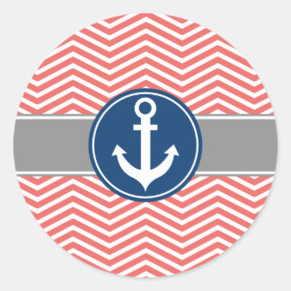 Sticker Rond Ancre corail nautique Chevron