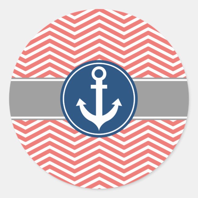 Sticker Rond Ancre corail nautique Chevron (Devant)