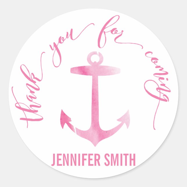 Sticker Rond Ancre d'aquarelle marine rose Merci (Devant)