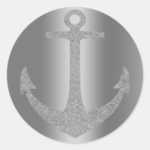 Sticker Rond Ancre d'argent Nautical Glam fête d'anniversaire