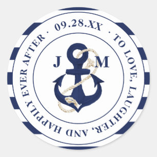 Sticker Rond Ancre de la marine Monogramme heureux jamais après