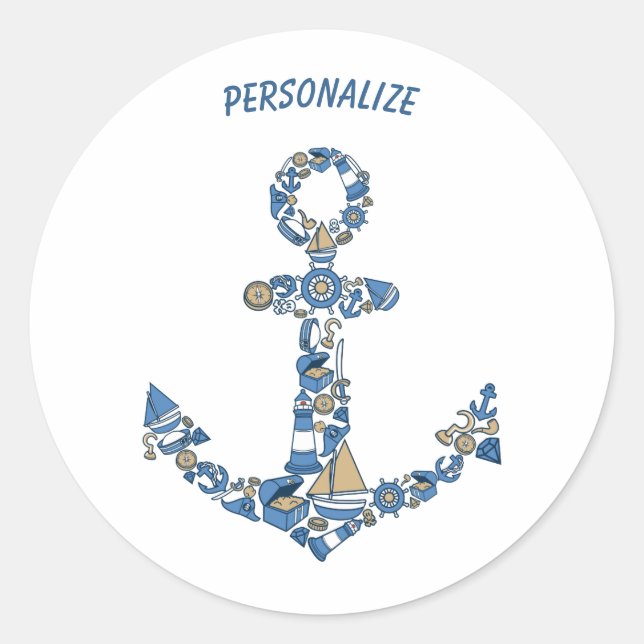 Sticker Rond Ancre de voilier nautique Phare inhabituel (Devant)