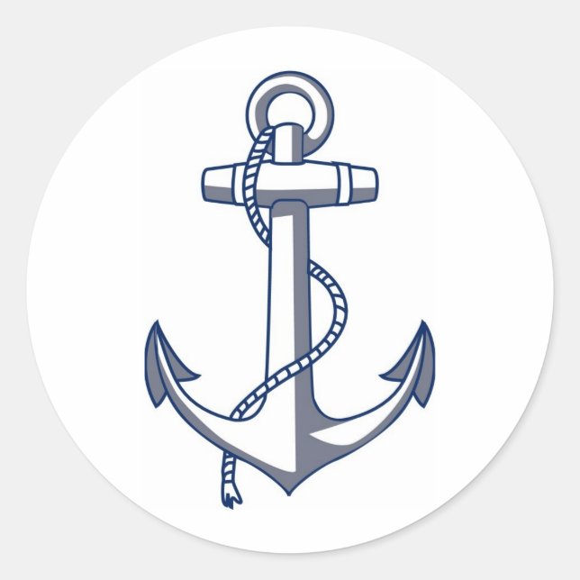 Sticker Rond Ancre Dessin Mariage nautique Thème Marine Bleu (Devant)