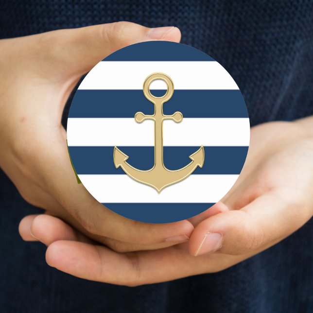 Sticker Rond Ancre d'or Bleu Bleu Marine (Créateur téléchargé)