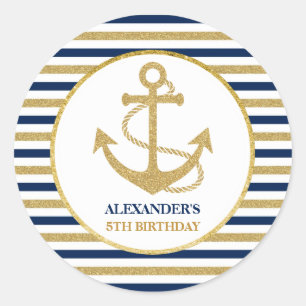 Sticker Rond Ancre d'or bleu marine