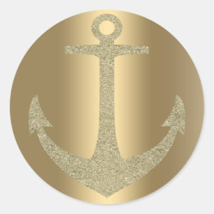Sticker Rond Ancre d'or Glam nautique fête d'anniversaire Favor