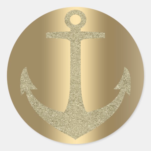 Sticker Rond Ancre d'or Glam nautique fête d'anniversaire Favor (Devant)