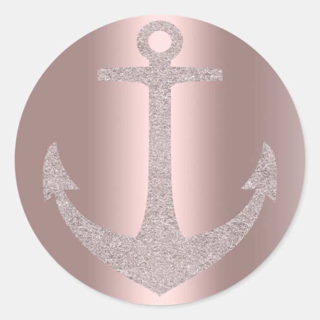 Sticker Rond Ancre d'or rose Glam Nautique fête d'anniversaire (Devant)