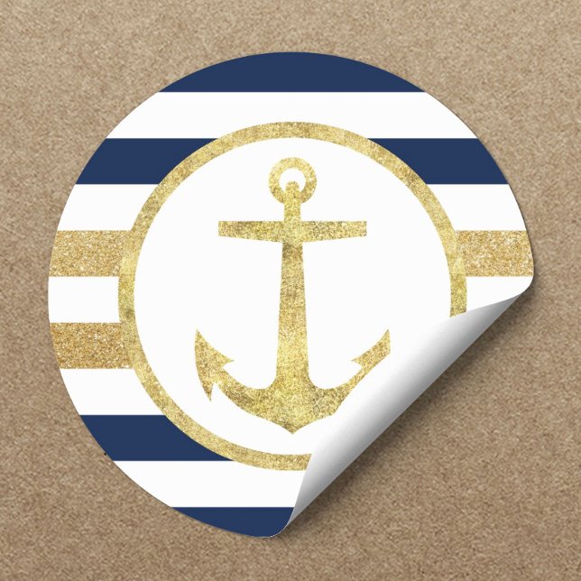 Sticker Rond Ancre d'or Sceau d'enveloppe de la marine nautique (Créateur téléchargé)