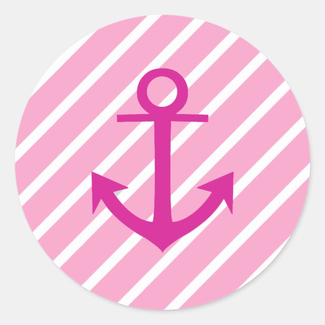 Sticker Rond Ancre Fuchsia Nautique Rose Et Blanc (Devant)
