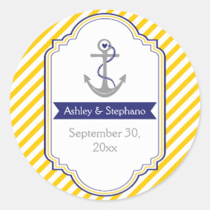 Sticker Rond Ancre jaune blanc mariage nautique Enregistrer la 