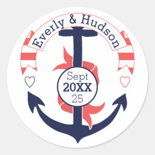 Sticker Rond Ancre Mariage de corail marine personnalisée