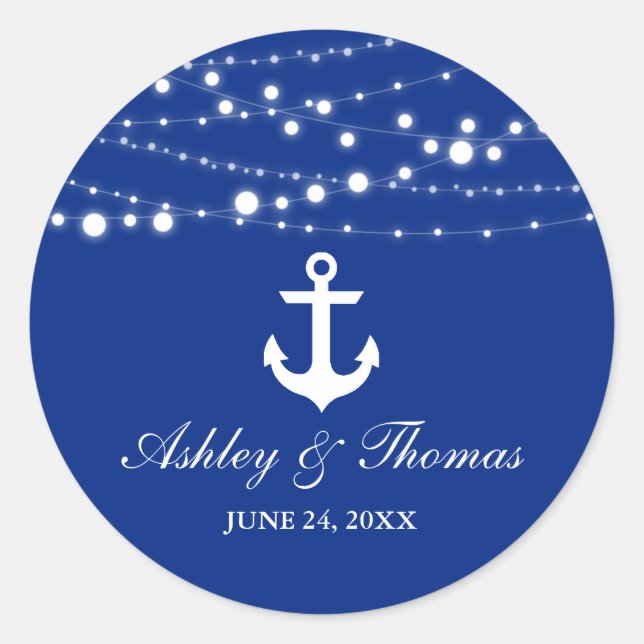 Sticker Rond Ancre Mariage Nautique Éclairages Bleu (Devant)