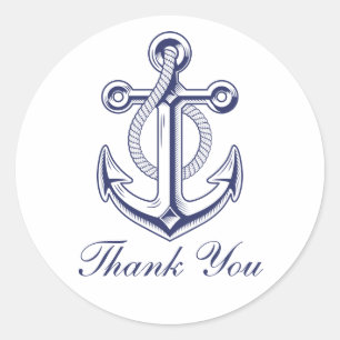 Sticker Rond Ancre Marine Bleu Mariage nautique Merci