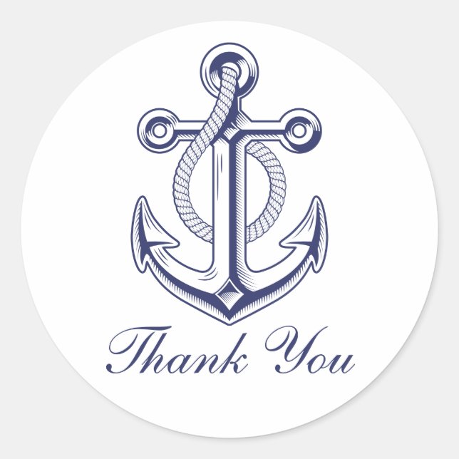 Sticker Rond Ancre Marine Bleu Mariage nautique Merci (Devant)
