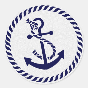Sticker Rond Ancre marine bleue marine et couronne