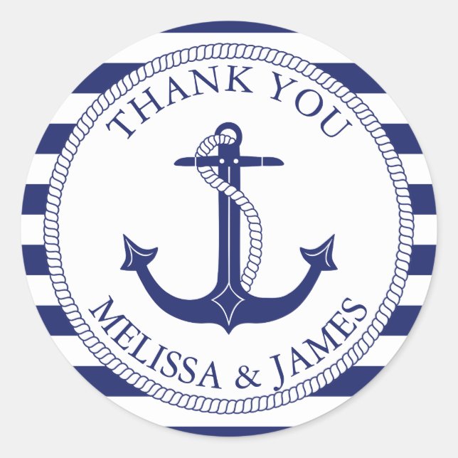 Sticker Rond Ancre nautique  Bleu Mariage Merci (Devant)