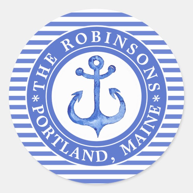 Sticker Rond Ancre nautique bleu marine Personnalisé (Devant)