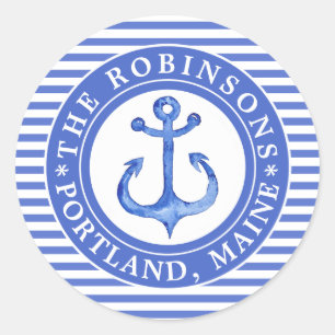 Sticker Rond Ancre nautique bleu marine Personnalisé