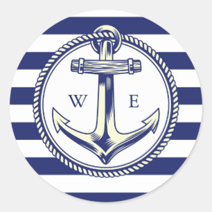 Sticker Rond Ancre nautique Bleu marine Rayures