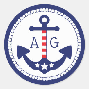 Sticker Rond Ancre nautique Étoiles et rayures patriotiques Mon