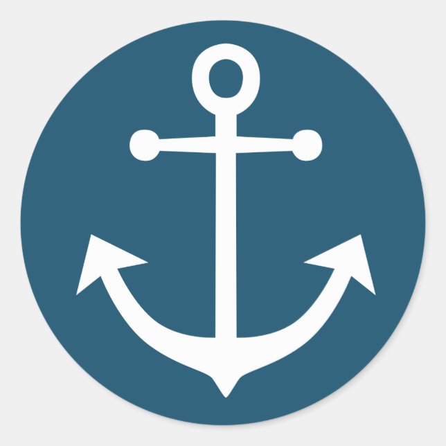 Sticker Rond Ancre Nautique Marine Bleu Et Blanc (Devant)