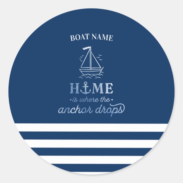 Sticker Rond Ancre nautique Marine Blue Striped (Devant)