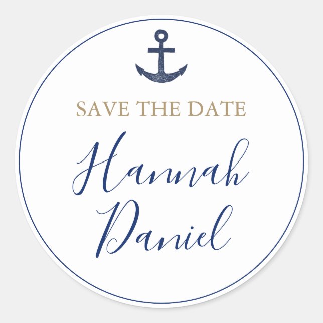 Sticker Rond Ancre Nautique Marine Blue Wedding Enregistrer la  (Devant)