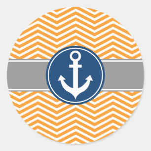 Sticker Rond Ancre nautique orange Chevron