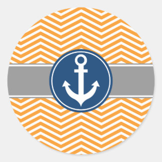 Sticker Rond Ancre nautique orange Chevron