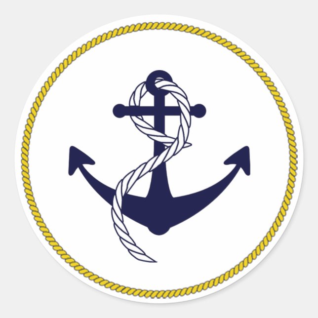 Sticker Rond Ancre nautique personnalisée Marine Bleu Blanc Or (Devant)