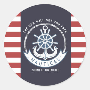 Sticker Rond Ancre nautique, Roue, Bleu marine, Bandes rouges