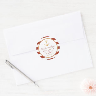 Sticker Rond Ancre or nautique, brique rouge et Mariage or