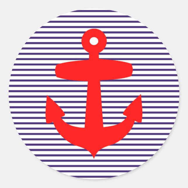 Sticker Rond Ancre rouge avec Bleu Sailor Stripes (Devant)